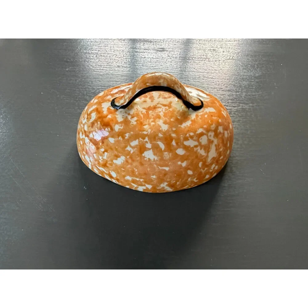 Stangl Oval Covered Butter Dish Lid - Town & Country Orange Spongeware